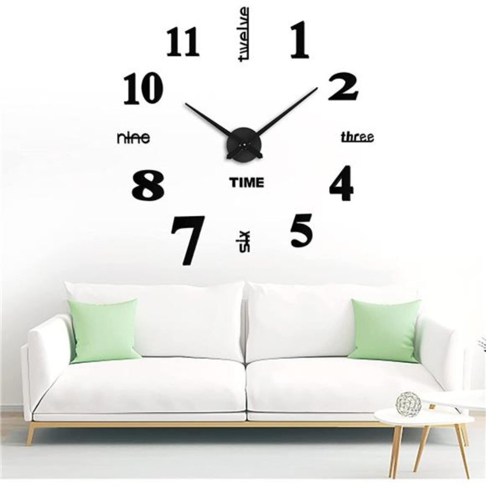 Frameless DIY Wall Clock, 3 in 1 Large 3D Frameless Wall Clock 47 (Light Black)